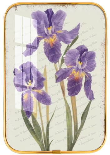 Zomyto Purple Iris Crystal Porcelain Painting Vintage Botanical Art Iris Flower Wall Decor Decorative Plaques Prints Wall Art for Man Cave Coffee House Home Bar Living Room Decor 12x8 In, Golden