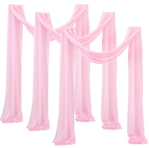 Lukery 3 Stücke Hochzeit Vorhang Hochzeitsbogen, Querbehang Gardine Freihanddeko Himmelbett Vorhänge Stoff Tüll Transparent Voile Dekoration für Party Hochzeit Geburtstag Taufe (75x300cm,Rosa)