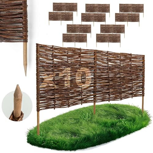 10 x BOGATECO Beeteinfassung aus Weide | 100 cm Lang & 40 cm Hoch | Holz-Zaun Rasenkante | Weiden-Zaun Steckzaun Perfekt für den Garten als Weg-Abgrenzung | Gartenzaun Weidezaun Zaunelemente