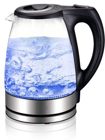 MU LIN Bouilloire électrique en verre borosilicate et acier inoxydable, arrêt automatique, 1,7 litre, indicateur LED, FY-788