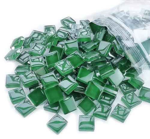 HSTWODE Glasmosaikfliesen Mosaiksteine,Grüne Serie Bulk-Quadrat Glassteine Glasfliesen, 450 g, 1 x 1 cm für Basteln, Haus Deko (Grün 5)