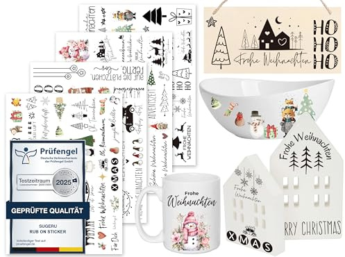Sugeru Rub On Sticker - 4PCS Set | Sprüche Deko für Geburtstag, Raysin Keraflott, Silikonformen Gießformen, Hochzeit, Familie Folie für Möbel, Glas, Holz, Fotoalbum, Aufkleber Aesthetic (WeihnIII)