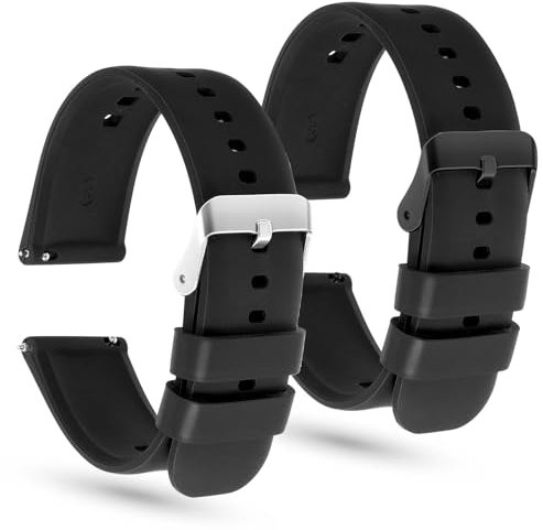 2 PCS Silicone Watch Strap 22mm Rubber Watch Strap Quick Release Sport Watchbands H Band Dive Watch Band Silicone Quick Release Soft Rubber Replacement for Men Women Silver Black Mental Buckle