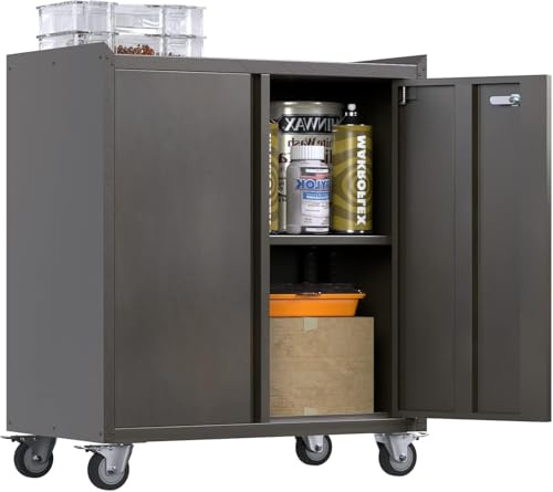 SUPEER Metal Storage Cabinet with Wheels,Black