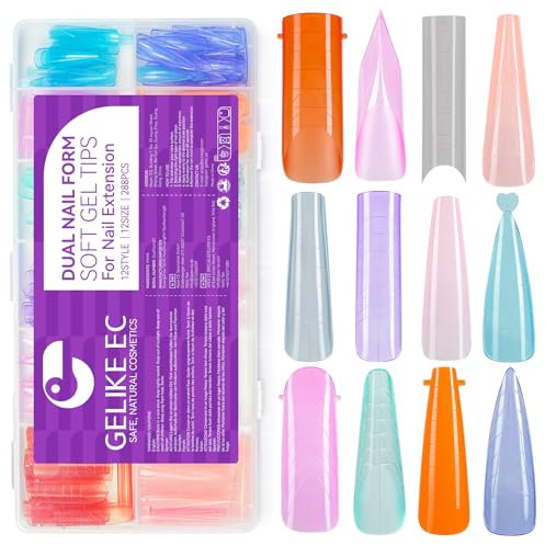 Gelike ec Dual Nail Forms Set: 12 Formen Colored Nagelverlängerung Verlängerung Nagel Gel Formen Nagelform Set für Polygel Extension Maniküre Nagelkunst Design Salon DIY 288 Stücke