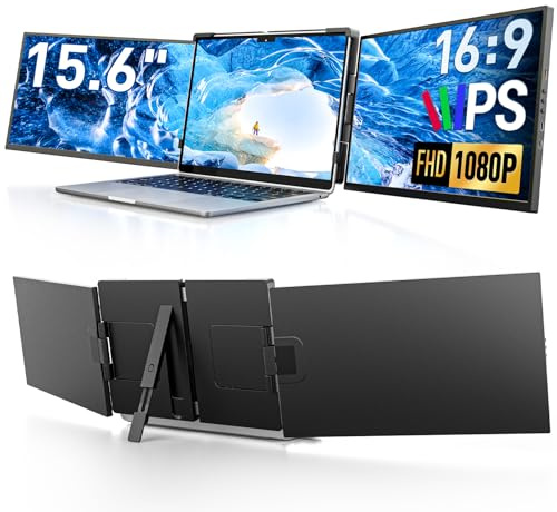 2025 Último extensor de pantalla para portátil de 15,6 pulgadas, FHD 1080P IPS, extensión de pantalla triple Plug & Play, compatible con Windows de 13,3 a 17 pulgadas para Windows, Mac, Android | Extensión de monitor portátil triple de 60 Hz, con USB-C/mini HDMI Plug Play, compatible con 13.3-17 para Windows/Mac