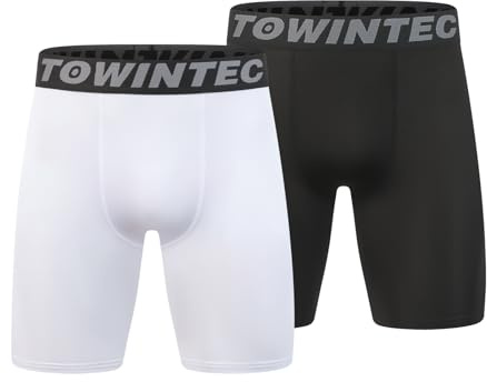 Towintec Kompressionsshorts för unga pojkar atletiska underkläder barn sportiga andningsbara vekar löpning baslager lätt atletisk sportkläder, Svart + vit, 12 �r
