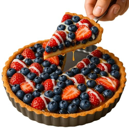 Yamteck Quiche Dish 22cm/8.7in with Cake Server, Loose Base, Tart Tin for Baking with Non-Stick Coating and Rugged Carbon Steel, Flan Case Mini Pie Pan for Christmas Thanksgiving Festival Party