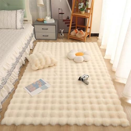 RBQIZVW Teppich Läufer Waschbar Flauschig Teppiche 60x160 cm Kunstfell Kurzflor Teppich Fellteppich Wohnzimmer Schlafzimmer Kinderzimmer Weich Deko Rechteckig,Beige