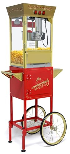 Nyddle Popcorn Machine with Cart, Wheels & 12 Oz Kettle, Popcorn Maker Machine Vintage Style Movie Theater Popcorn Machine for Parties, Events, Commercial, and Home Theater