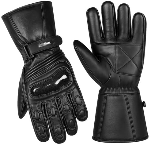WFX Gants de Moto pour Hommes et Femmes, imperméables, compatibles avec écrans tactiles, Coupe-Vent, en Cuir, Protection des articulations, pour la Course sur Route et l'escalade (Noire, Large)