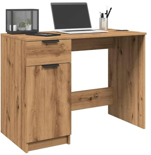 QJBSAVVA Scrivania da Ufficio con Cassetto e Scomparti, Tavolo da Lavoro in Truciolato Rovere Artigianale 100x50x75 cm, Design Minimalista Multifunzione Salvaspazio per Studio e Casa