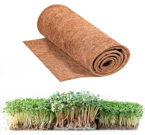 QoTang Rouleau de Doublure en Coco,25x400cm Fibre de Coco pour Plante Tapis de Plantation pour Culture de Microgreens,pour Planteur Fenêtre Boîte Panier de Fleurs Jardin Tapis pour Animaux