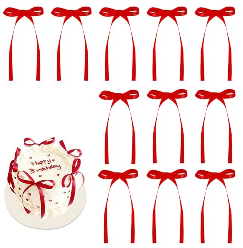 Confezione da 30 decorazioni per torte con fiocco rosso per torte a tema coquette, decorazioni per cupcake con fiocco rosso, decorazioni di compleanno per baby shower, compleanni, matrimoni, addio al