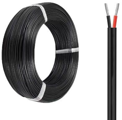 Flexibel strömkabel med 2 ledare, 20–10 meter, 25/50/100 fot, PVC-hölje med hög temperatur (392 °F), förtennad kopparledare för hushållsapparater (100 ft, 16AWG)