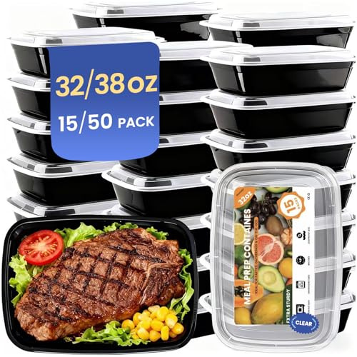 15 Pack 32oz Meal Prep Containers Reusable, Food Containers with Lids | BPA-Free Stackable Leakproof 1 Compartment To Go Food Containers, Microwave Freezer Dishwasher Safe