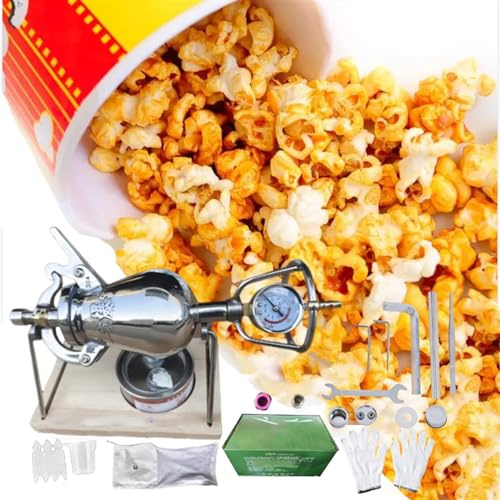 Mini máquina de palomitas de maíz retro, base de tablas de madera 304 máquina de palomitas de maíz profesional de acero inoxidable, amplificador de grano de 300 ml con medidor de presión, refuerzo