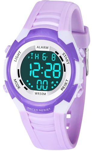 DTKID Reloj Digital para niños y niñas, 7 Colores, LED, Reloj de Pulsera para niños con Alarma, cronómetro, Fecha, Resistente al Agua, Impermeable, para Exteriores