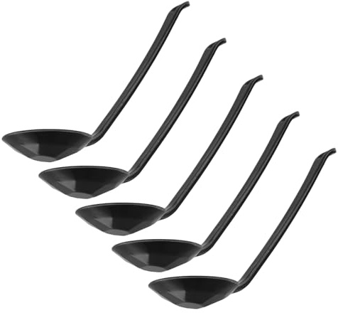 Happyyami Set de 5 Cucharas Ramen de Negro Estilo Japonés Clásico para Sopa y Fideos de Arroz Mango Largo, Fáciles de Usar Mezclar