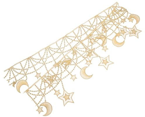 UKCOCO Pizzo Decorativo da Cucire Nappa a Stelle e Mezzaluna, Nastro in Pizzo Frangia Dorata 91 Cm per Abbigliamento Fai da Te e Decorazioni Artigianali