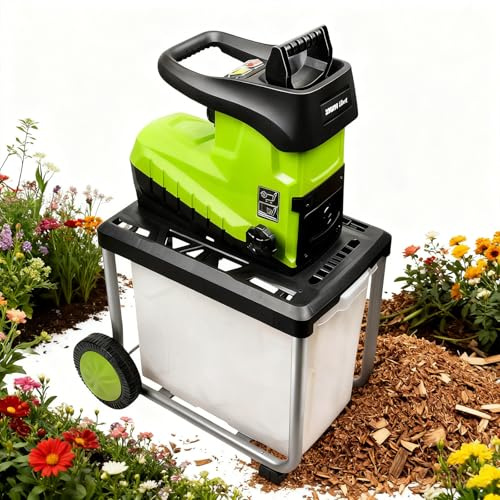 pedenencelia Broyeur De Jardin Électrique, avec Bac De Ramassage Amovible De 60 L Et Double Entrée d'alimentation 45/30 Mm, Moteur 5000 TR/Min, Paillis Réglable, Verrouillage De Sécurité