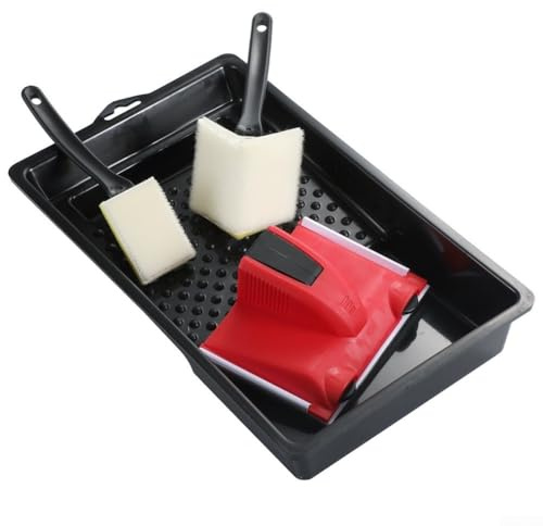 Juego de pinceles de pintura de 6 pulgadas (4 piezas) con pincel triangular, cepillo de borde, cepillos de cerdas de polipropileno de esponja y bandeja de pintura para proyectos de pintura en el hogar