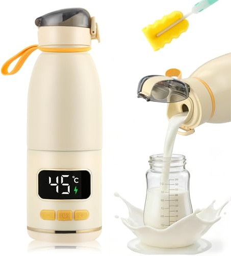 Chauffe Biberon Portable sans Fil 450ml,Chauffe Lait Bébé Rechargeable avec Batterie 15000mAh,Contrôle Température Réglable 37-55°C Écran LED pour Lait Maternel Préparation Nourrissons Voyage Voiture