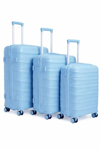 BAVIN Suitcase Hard Shell ABS+PC, 3 Pieces Luggage Set, Lightweight Durable Travel Trolley Case with TSA Combination Lock Expandable Handle and 4 Spinner Wheels (Blue, 20'' 24'' 28'')