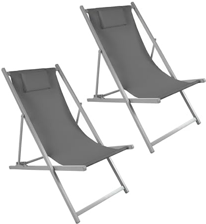 Baroni Home Set 2 Sedie Prendisole Pieghevoli e Reclinabili con Cuscino Imbottito, Sdraio da Giardino e Spiaggia con Schienale Reclinabile, Tessuto Impermeabile Traspirante,. 60x97x92 cm Grigio