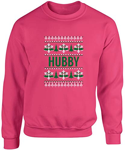 Hippowarehouse Hubby Christmas Unisex Jumper Sweatshirt Pullover Fuchsia Pink