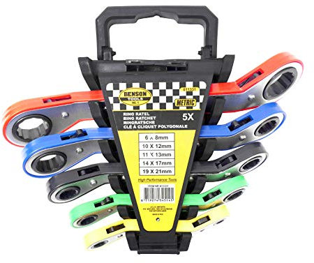 Doppel Ring-Ratschenschlüssel Satz 5 tlg Rot Blau Schwarz Grün Gelb 6-21 mm