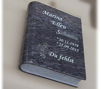 designgrab Liegestein geschlossenes Buch aus Granit Orion, inkl. Beschriftung von Vor- und Nachname sowie Geburts- und Sterbedatum