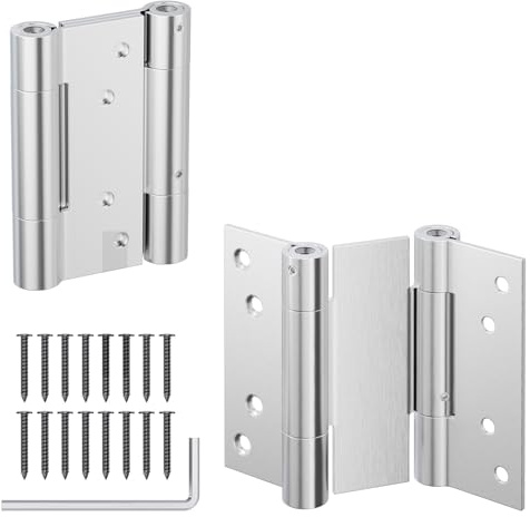Ranbo 5 Inch Heavy-Duty 304 Stainless Steel Double Spring Hinge, Integrated Spring Tension Adjustment, No Fixing Pin Required. 3 mm Thickened Steel Plate, Maximum Load Capacity of 50 kg for 2 Hinges.