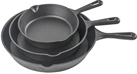 Commercial CHEF 3-Piece Cast Iron Skillet Set – 8 inch, 10 inch, and 12 inch - Pre-seasoned Cast Iron Cookware