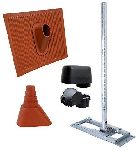 Premium X Deluxe X130-48 Dachsparrenhalter 130 cm Mast Sparren-Halterung für Sat-Antenne Satelliten-Schüssel ALU-Dach-Abdeckung Gummitülle rot Kunststoff Mast-Kappe