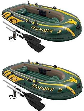 Intex Seahawk 3 Person Inflatable Boat Set with Aluminum Oars & Pump (2 Pack)