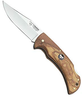Cudeman Navaja 326-L hoja de acero Böhler N-690Co de 9,5 cm y empuñadura de madera de olivo de 11 cm para caza, pesca, supervivencia y bushcraft + Portabotellas regalo