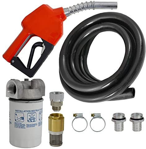 KIT d'Accessoires avec PISTOLET AUTOMATIQUE, Tuyau 6m, FILTRE Diesel, CLAPET ANTI RETOUR et Raccords pour Pompe à Carburant,Pompe à Huile, Pompe de Fontaine et Submersible