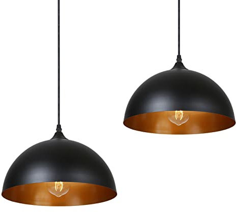 Tomshine 2 Pack Industrial Suspended Ceiling Pendant Light Fixtures Black Metal Vintage Lampshades for Kitchen Island Farmhouse Restaurant Loft Coffee Bar
