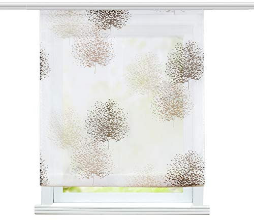 ESLIR Raffrollo Wohnzimmer Raffgardine mit Klettband Gardinen Küche Transparent Bändchenrollo Modern Voile Baum Muster BxH 120x140cm 1 Stück