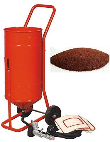 Sableuse Aérogommeuse mobile sur Roulettes 56,70L 90lb 41kg + Sac 20kgs d'Abrasif Garnet Mesh 80A+