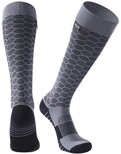RANDY SUN wasserdichte atmungsaktive Skisocken, unisex, Coolmax-Qualität, zum Radfahren, Laufen, Trekking, Angeln, knielang, 1 Paar, grau-kniehohe Socken, klein