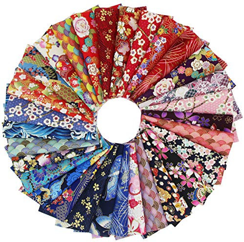 aufodara 30er Baumwollstoff 20x25 cm Japanische Stil Patchwork gedruckt Blumen Gold Muster Bronzing Stoffpaket Baumwolle Stoffe zum Nähen Quilten DIY Artcraft Handarbeit (Bunt-Bronzierung)
