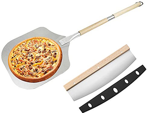 ＪＳＳＥＶＮ 12Inch Pizza Peel Paddle Stainless Steel Spatula for Baking Homemade Pizza Bread Metal Pizza Paddle with Long Handle