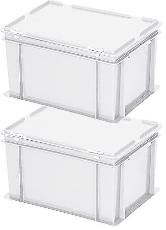 BRB 2 Euroboxen mit Deckel, LxBxH 400x300x230 mm, 21 Liter, weiß