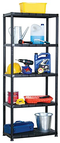 Susany Lagerregal 5-Tier Kunststoffregal Haushaltsregal Kellerregal Büroregal Regal Schwerlastregal Schwarz 71x38x170 cm Kunststoff