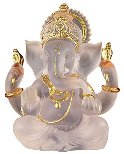 perfk Statues - Statue de Dieu Éléphant Hindou Sculpture en Résine Figurine de Bouddha indienss Fait à Cadeau Décoration Ornements pour Mai, Blanche
