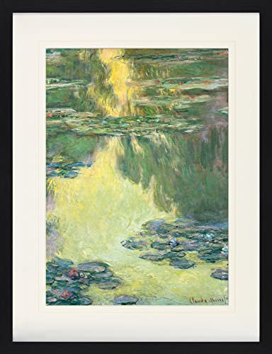 1art1 Claude Monet Poster Seerosen, 1907 (Grün-Gelb) Gerahmtes Bild Mit Edlem Passepartout | Wand-Bilder | Im Bilderrahmen 80x60 cm