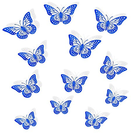 Lahviuu Farfalla Adesivi Murali,12 PCS 3D Adesivo da Parete Farfalla Decorazioni Parete Farfalle Decorative,per Domestica Bambini Camera da Letto Decorazione Casa Torta(Blu)