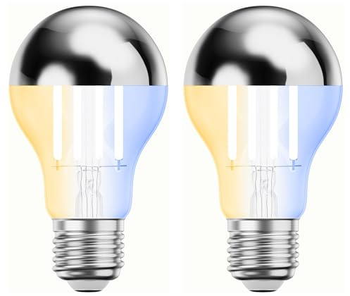 ledscom.de 2x lampadina LED E27, A60, bianco caldo - bianco freddo (2700-7000 K), 4,8 W, 486lm, Smart Home, WLAN, Alexa, specchio per la testa (argento)